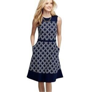 Land’s End Women’s Sleeveless Geometric Stretch‎ Ponte Knit Dress Size 14 Blue